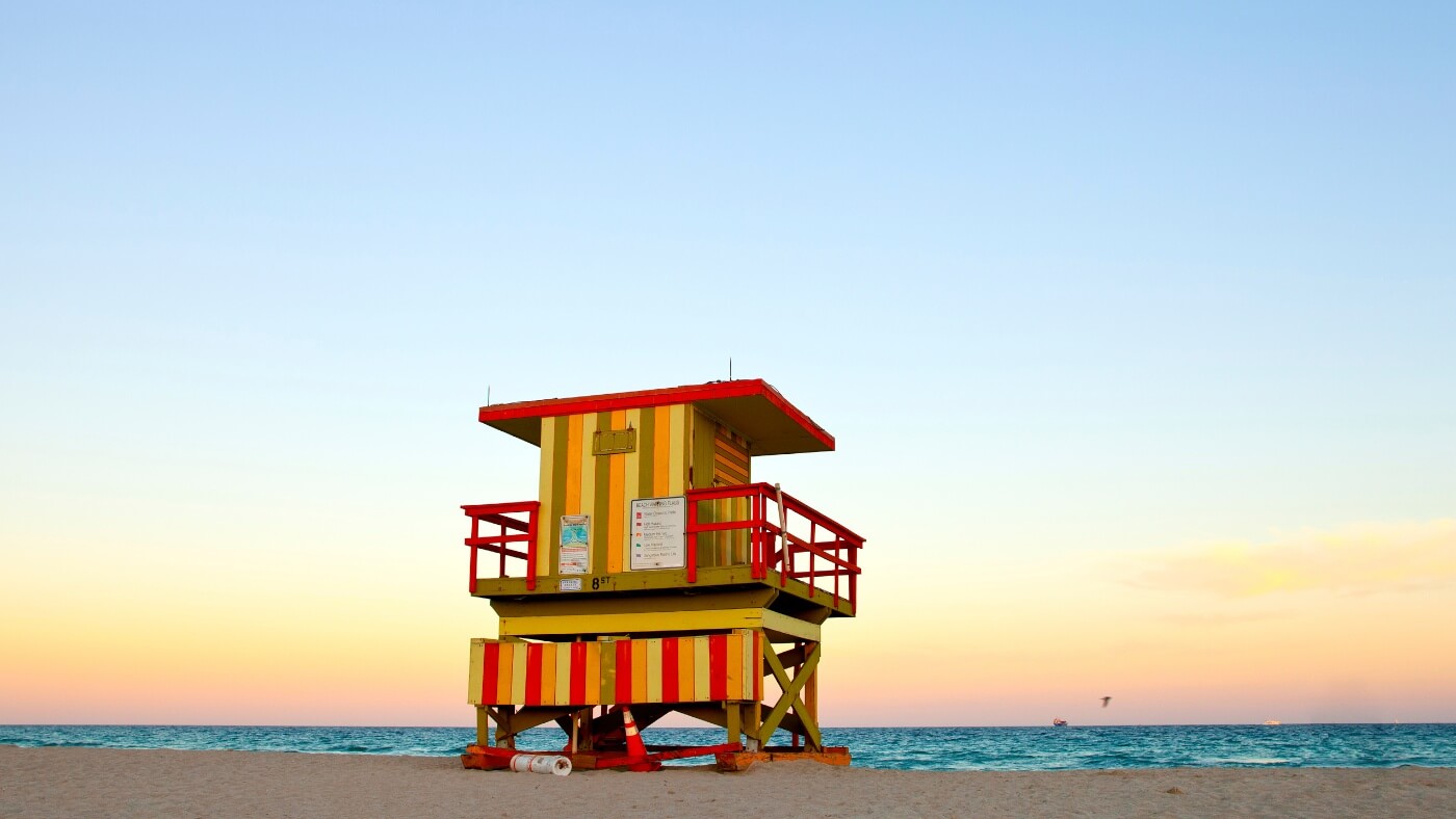 Lifeguard post at city beach Miami